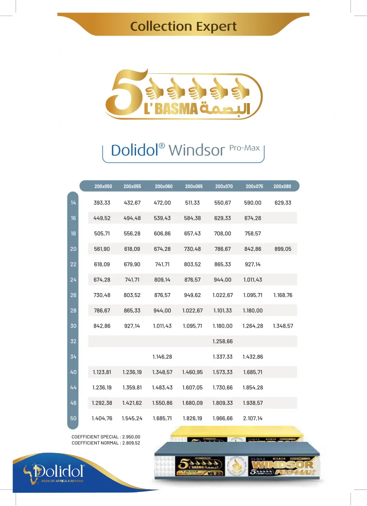 Prix et dimensions Dolidol Windsor Pro-Max